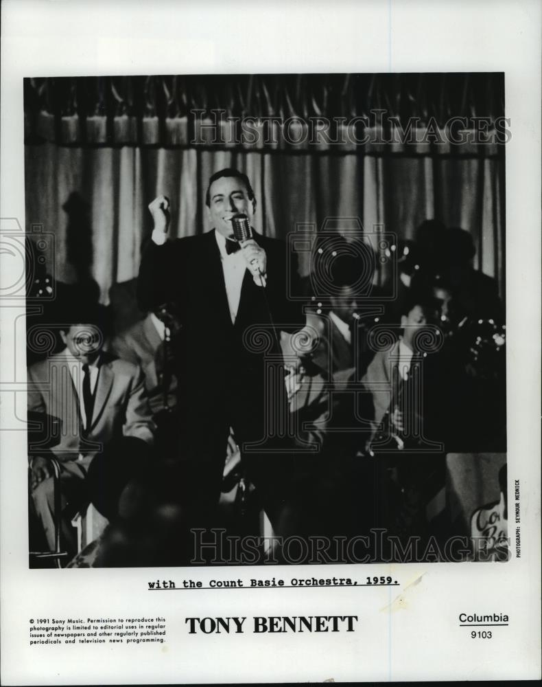 1991 Press Photo Tony Bennett with the Count Basie Orchestra, 1959 - cvb72873 - Historic Images