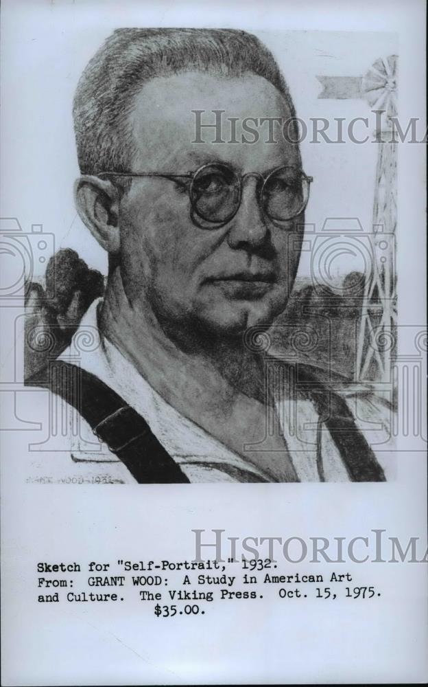 1932 Press Photo Grant Wood&#39;s Sketch for &quot;Self-Portrait&quot; - cvb68124 - Historic Images