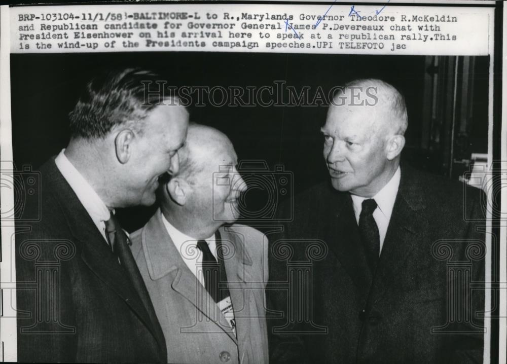 1958 Press Photo Pres.Dwight Eisenhower with Maryland Gov.Theodore R.McKeldin - Historic Images