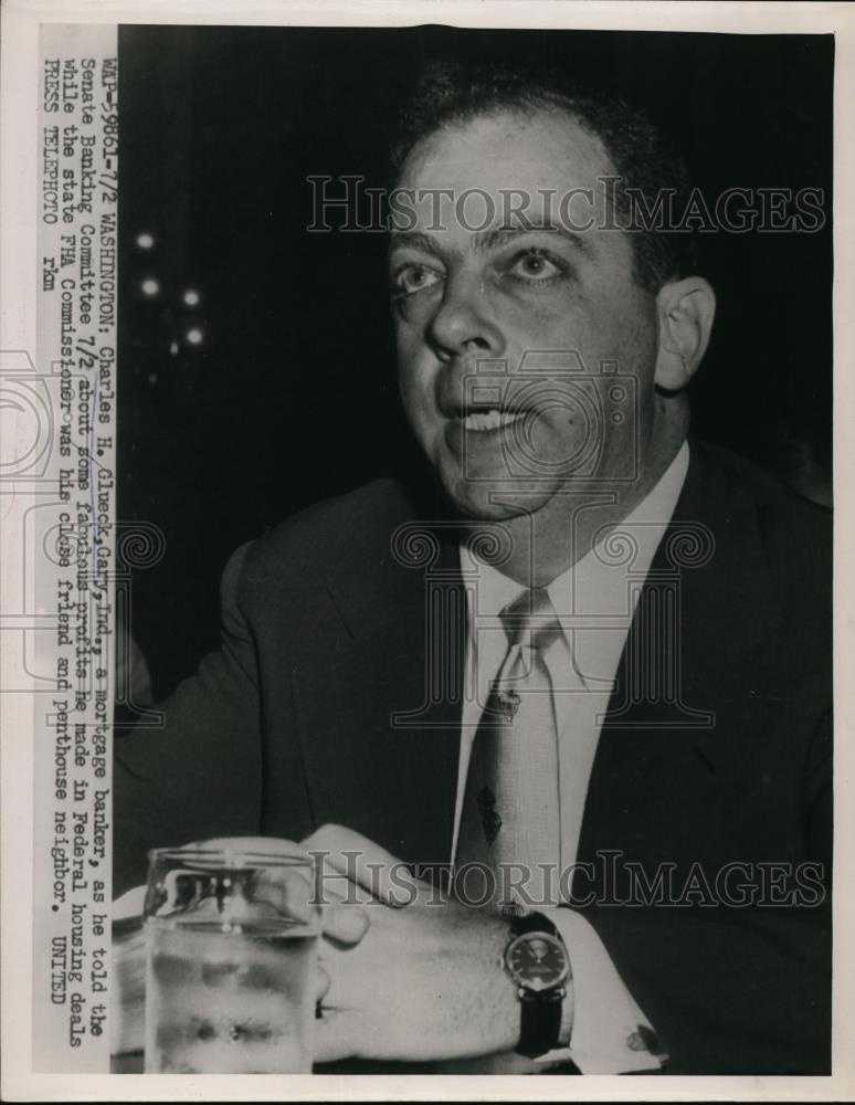 1954 Press Photo Charles H.Glueck, Mortgage Banker at Senate Banking Hearing - Historic Images