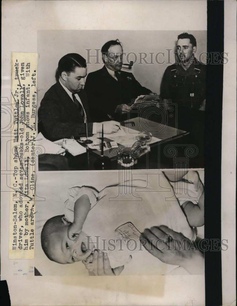 1938 Press Photo Baby John Lowell and Adopted Father Watt Tuttle Jr., A.W. Cline - Historic Images