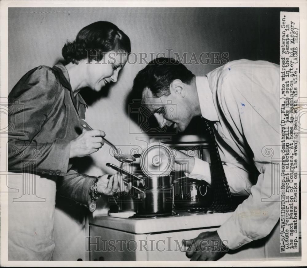 1950 Press Photo Florida Senator George Smathers &amp; Wife in Kitchen - nee99902 - Historic Images