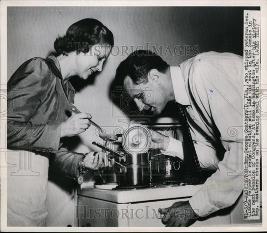 1950 Press Photo Florida Senator George Smathers & Wife in Kitchen - nee99902 - Historic Images