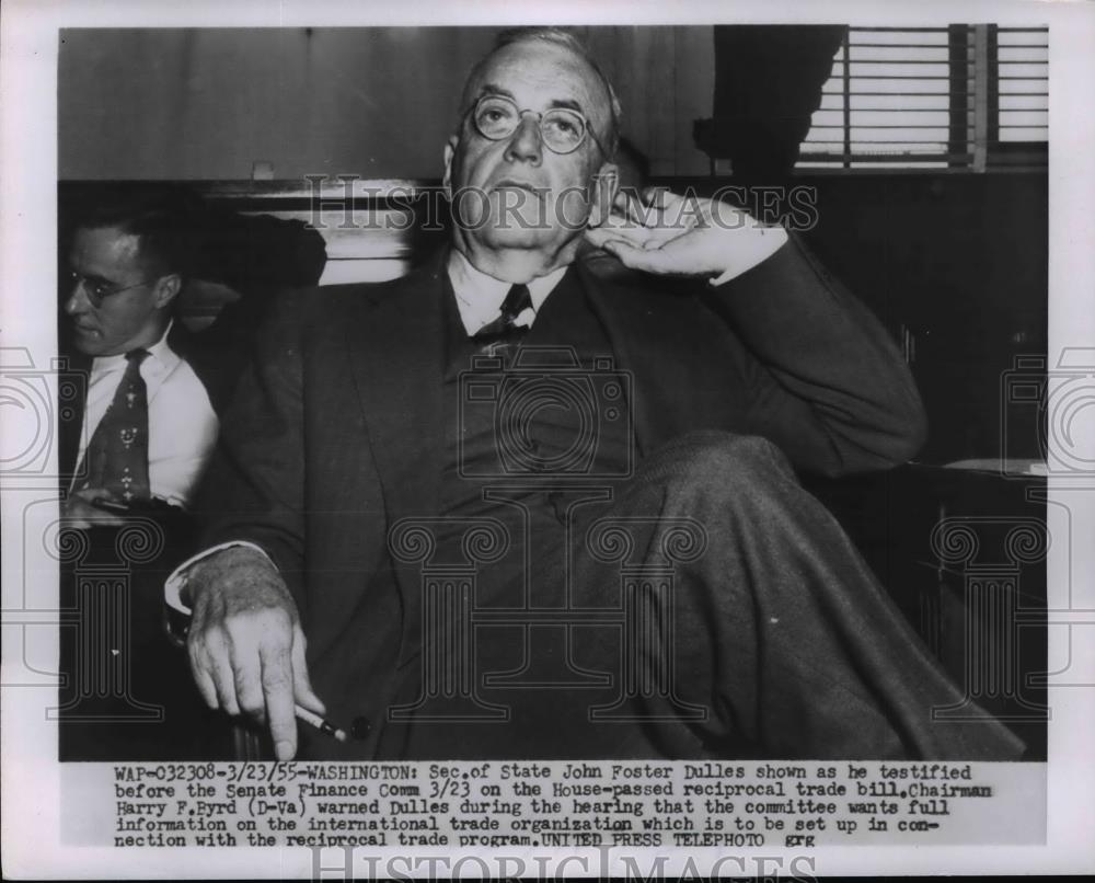 1955 Press Photo Secretary of State John Foster Dulles During Senate Meeting - Historic Images