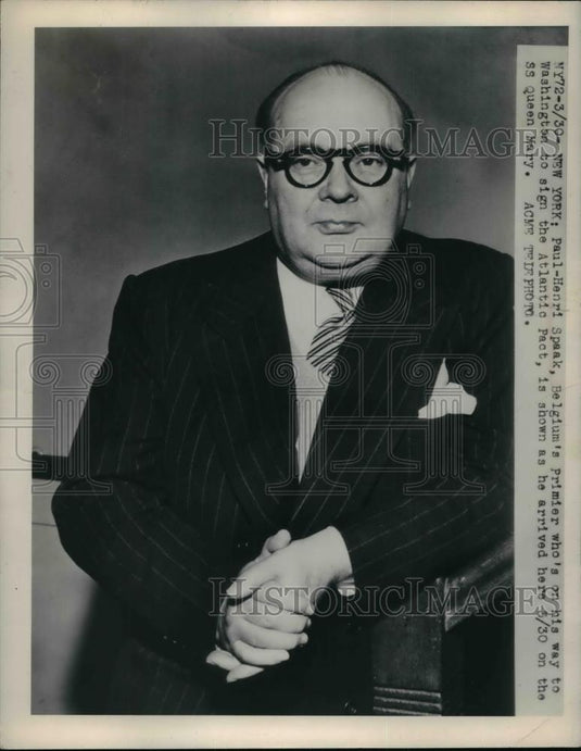 1949 Press Photo Paul Henri Spaak. Belgium's Premier arrived at New York - Historic Images