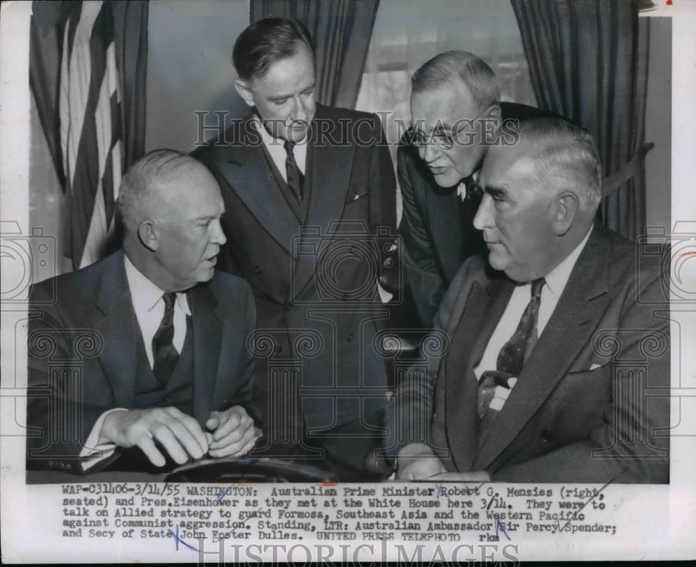 1955 Press Photo Australian Prime Minister Robert Menzies meets President - Historic Images