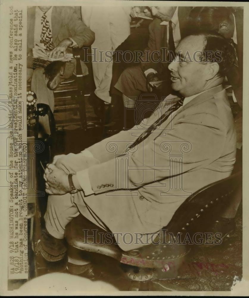 1947 Press Photo Joe Martin, Speaker of the House at news Conference - Historic Images