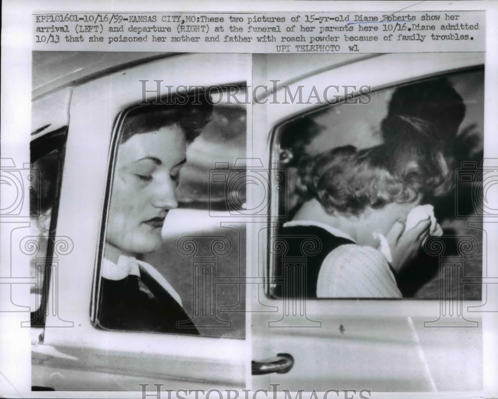 1959 Press Photo Diane Roberts attends funeral of parents - nef03697 - Historic Images