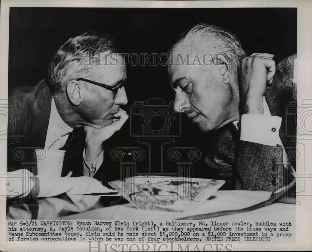 1952 Press Photo Hyman Harvey Klein,Liquor Dealer at House Ways and Means - Historic Images