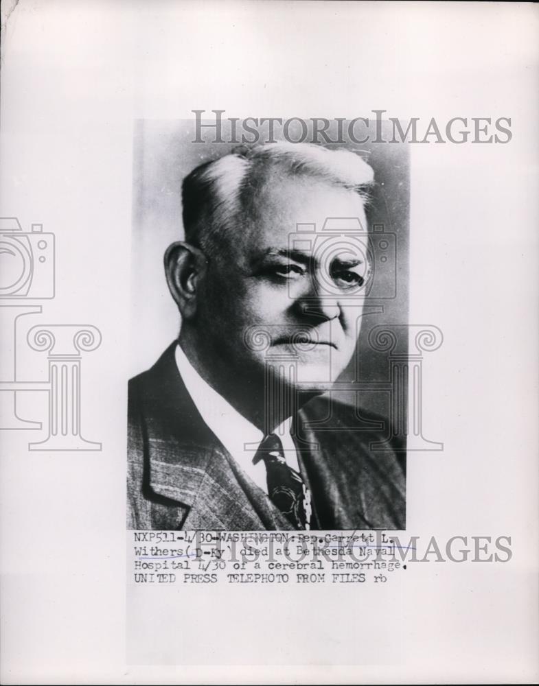 1953 Press Photo Rep. Garrett L. Withers of Ky. died at Bethesda Naval Hosp - Historic Images