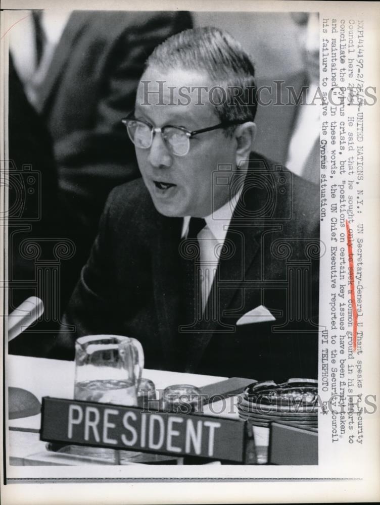 1964 Press Photo UN Sec. General U.Thant speak to Security Council - nee97396 - Historic Images