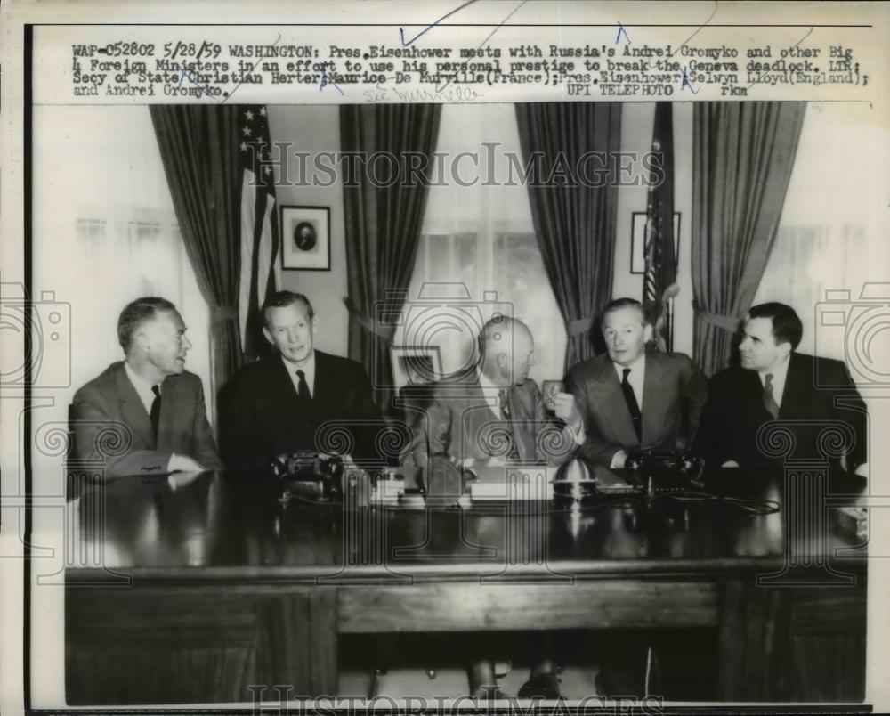 1959 Press Photo Pres. Eisenhower meets Russian Andrei Gromyko and other big 4 - Historic Images