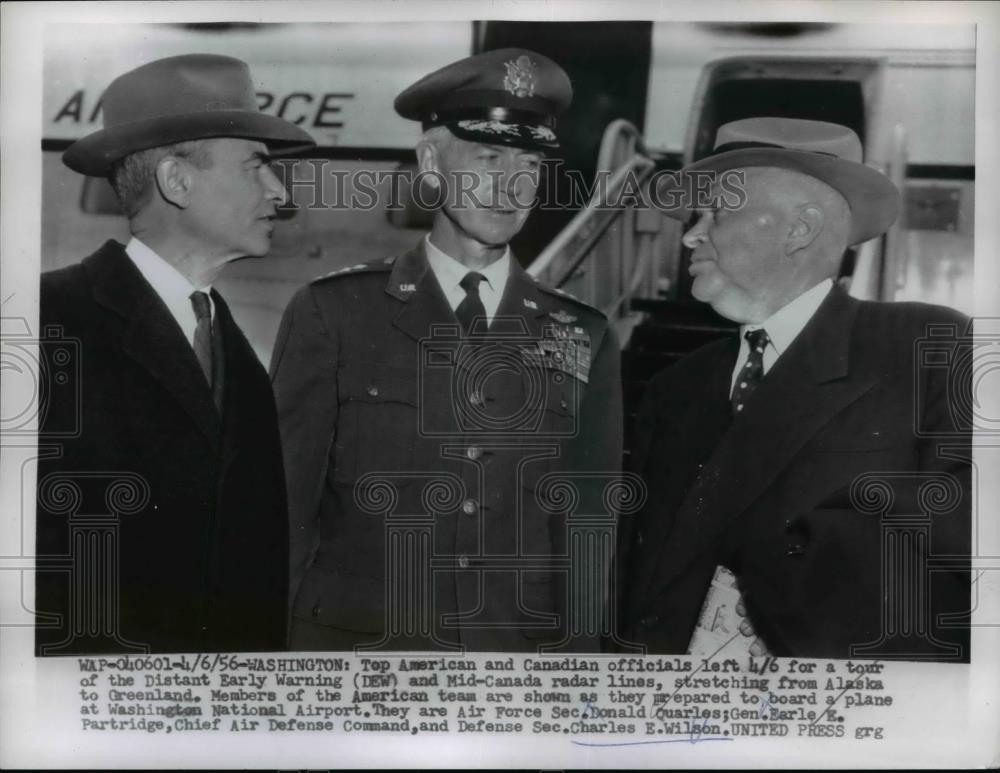 1956 Press Photo E.Wilson,Defense Sec.and Sec.Donald  Quarles,Gen.Earl Partridge - Historic Images