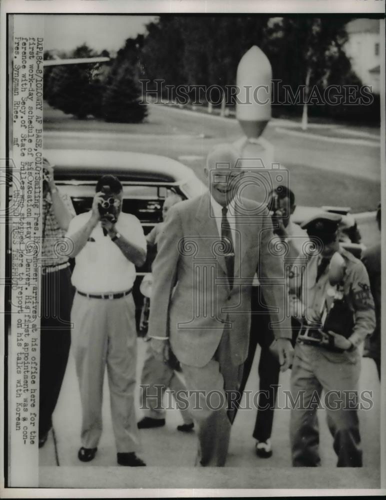 1953 Press Photo Dwight Eisenhower Arrives at Lowry Air Force Base Offices - Historic Images