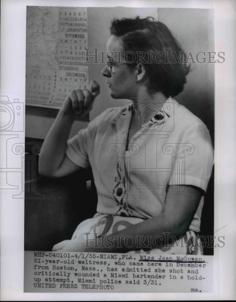 1955 Press Photo Waitress Jean McGowan admits shooting Miami bartender - Historic Images