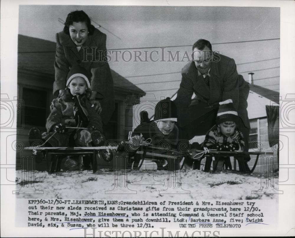 1955 Press Photo Pres,Eisenhower Grandchildren at Ft. Leavenworth Kansas - Historic Images