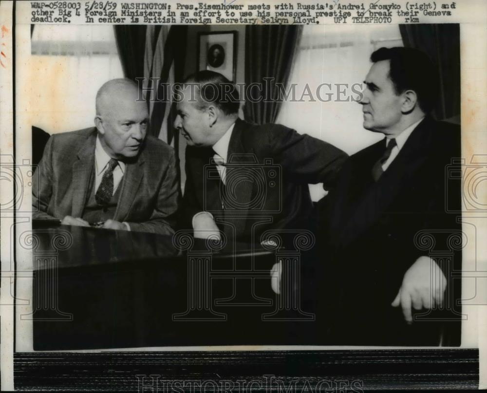 1959 Press Photo Pres.Dwight Eisenhower meet with Russian Andei Gromyko - Historic Images