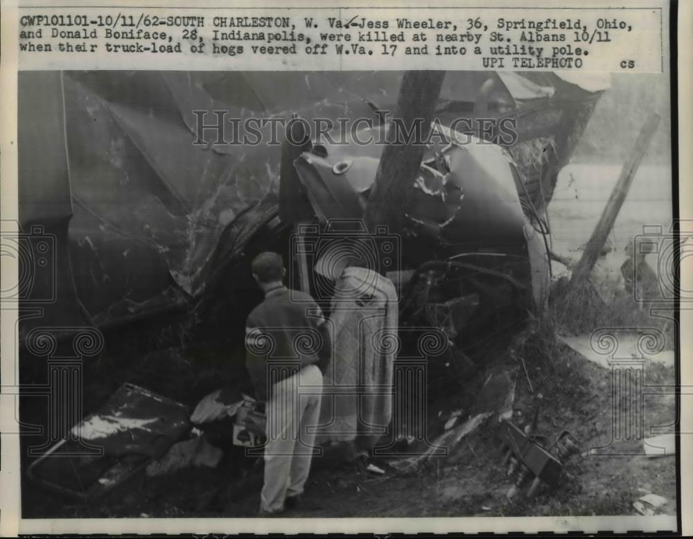 1962 Press Photo Jess Wheeler & Donald Boniface killed when their truck crashed - Historic Images