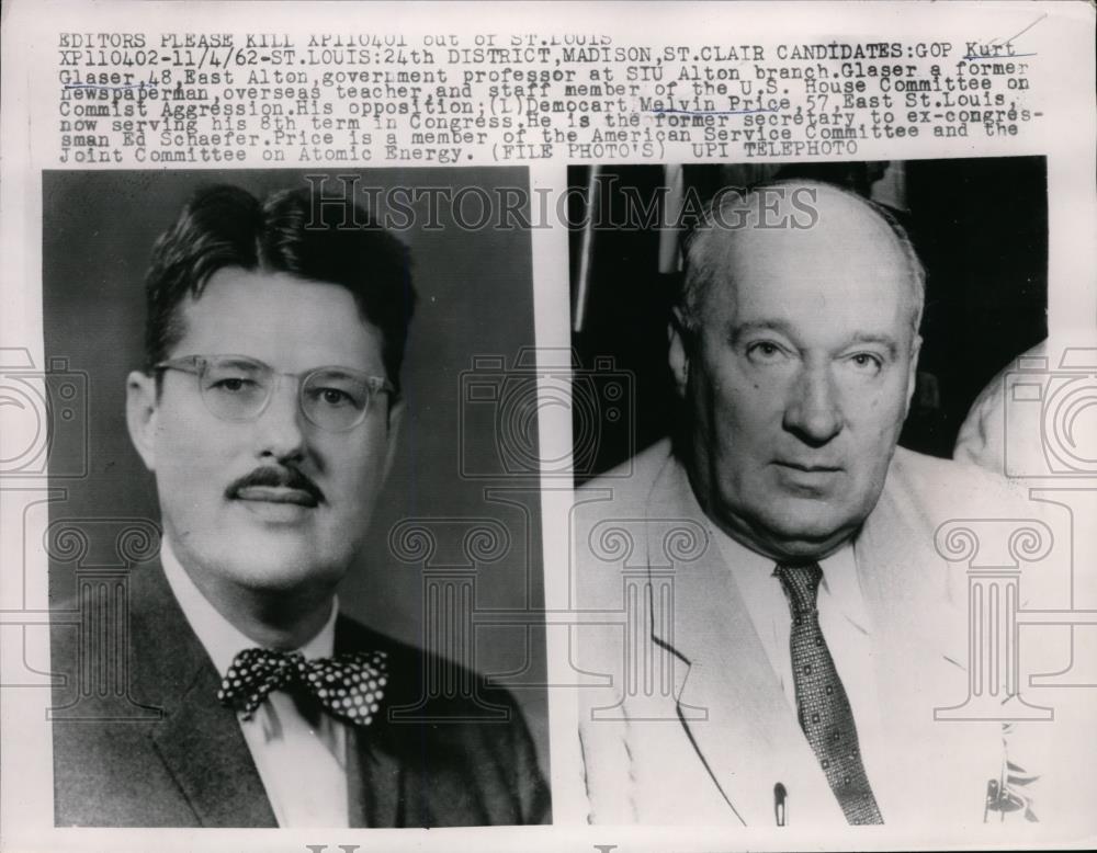 1962 Press Photo GOP Kurt Glaser,Prof at SIU  and  Democrat Marvin Price - Historic Images