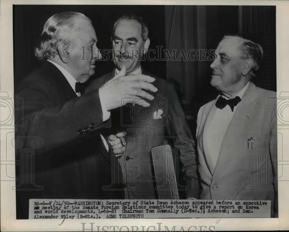 1950 Press Photo Secretary of State Dean Acheson, Tom Connally, Alexander Wiley - Historic Images