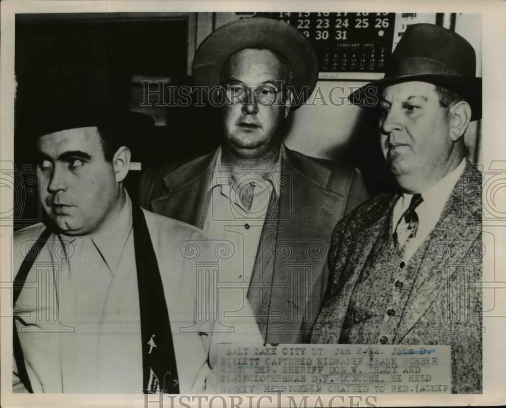 1952 Press Photo Kidnapper and bank robber John Billett captured by police - Historic Images