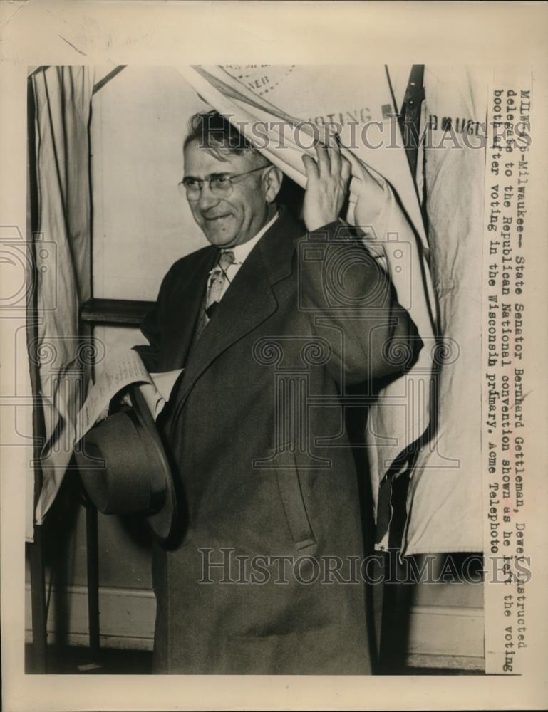 1948 Press Photo Senator Bernhard Gettleman left voting booth at Milwaukee - Historic Images