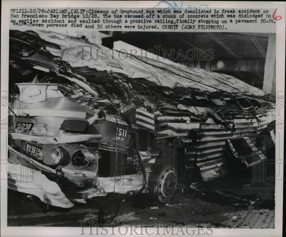 1951 Press Photo Greyhound Bus Was Demolished After The Accident - nee96206 - Historic Images