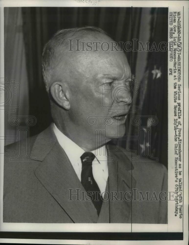 1957 Press Photo Pres.Eisenhower talked with Puerto Rican Gov.Luis Munoz Marin - Historic Images