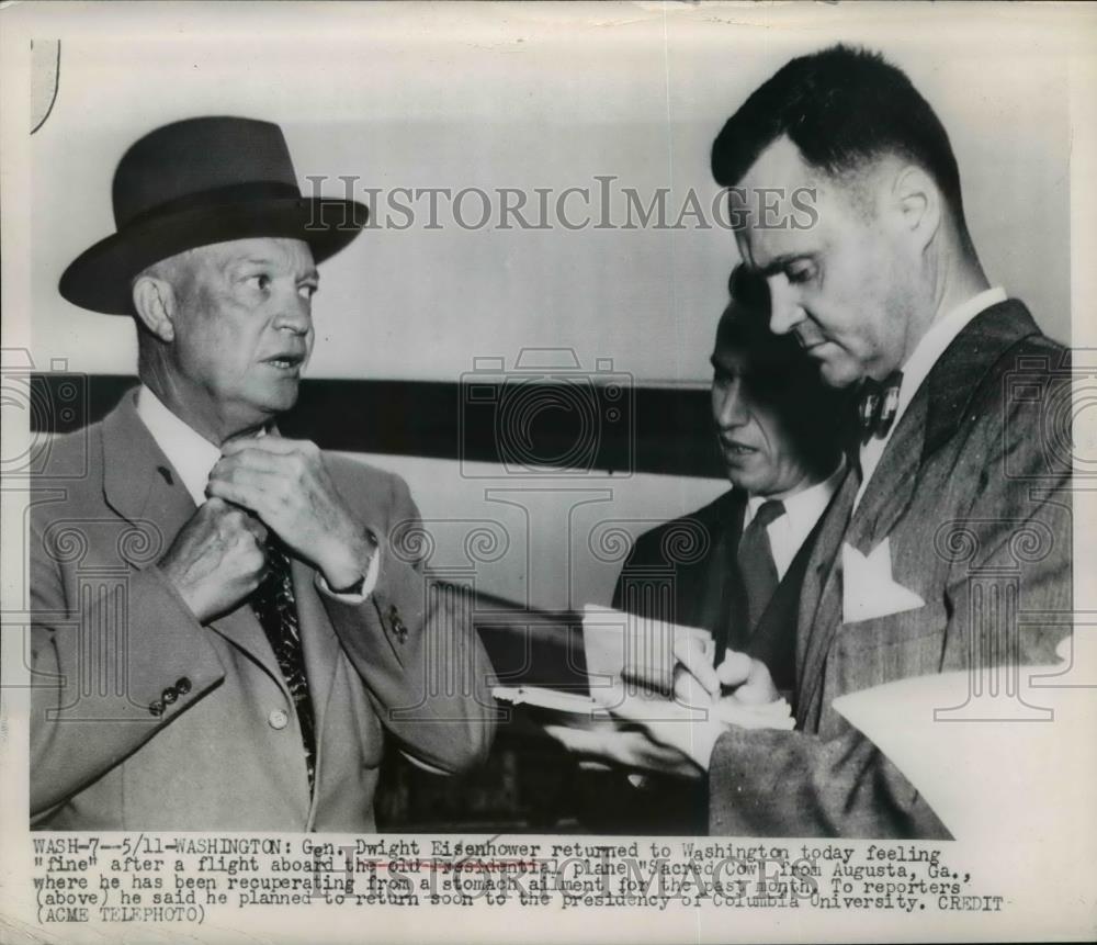 1949 Press Photo Gen.Dwight Eisenhower returned to Wash.from Augusta Ga - Historic Images