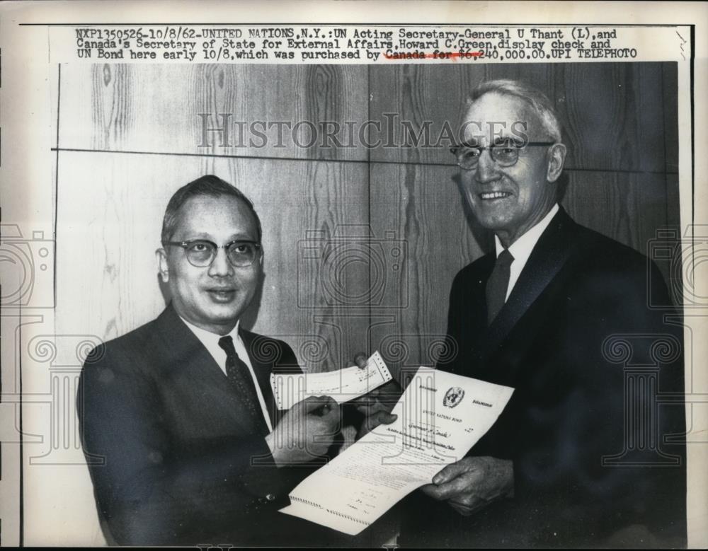 1962 Press Photo U.Thant, U.N Sec.General and Canada Sec of State Howard C.Green - Historic Images