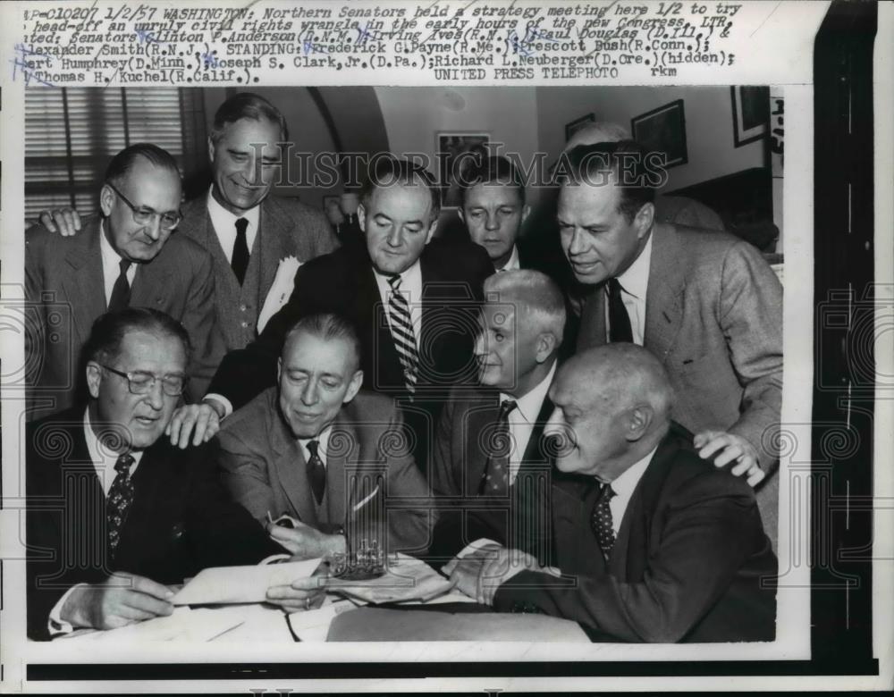 1957 Press Photo Northern Senators during a strategy meeting at Washington - Historic Images