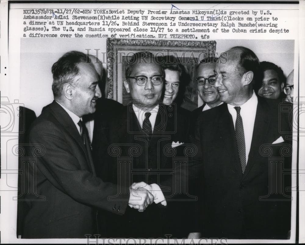 1962 Press Photo Anastav Mikoyan,Soviet Deputy Premier with Adlai Stevenson - Historic Images