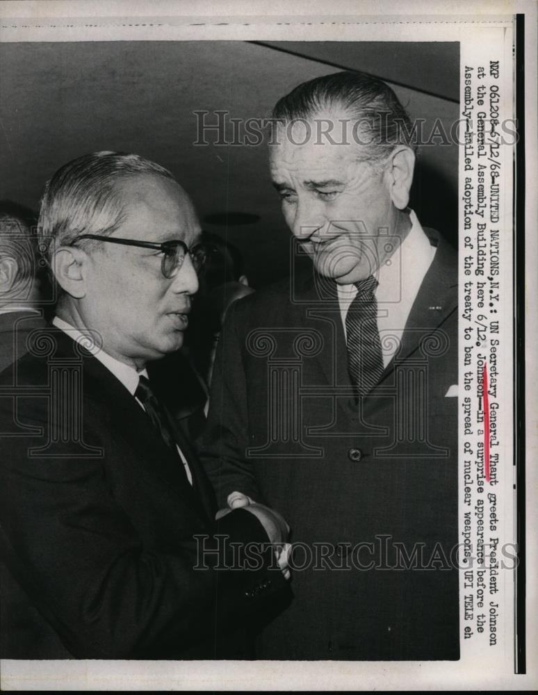 1968 Press Photo U.Thant, U.N.Sec. General and Pres. Lyndon Johnson  - nee97424 - Historic Images