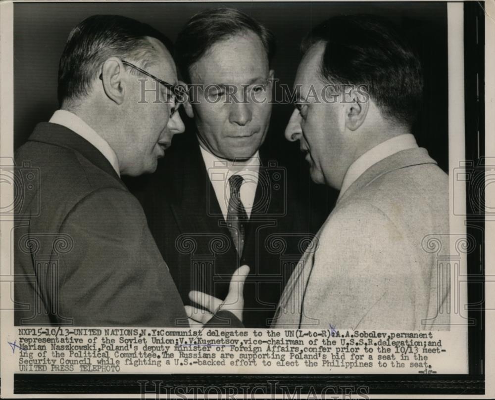 1956 Press Photo Communist Delegates to U.N A.A.Sobolev, and V.V kuznetsov - Historic Images