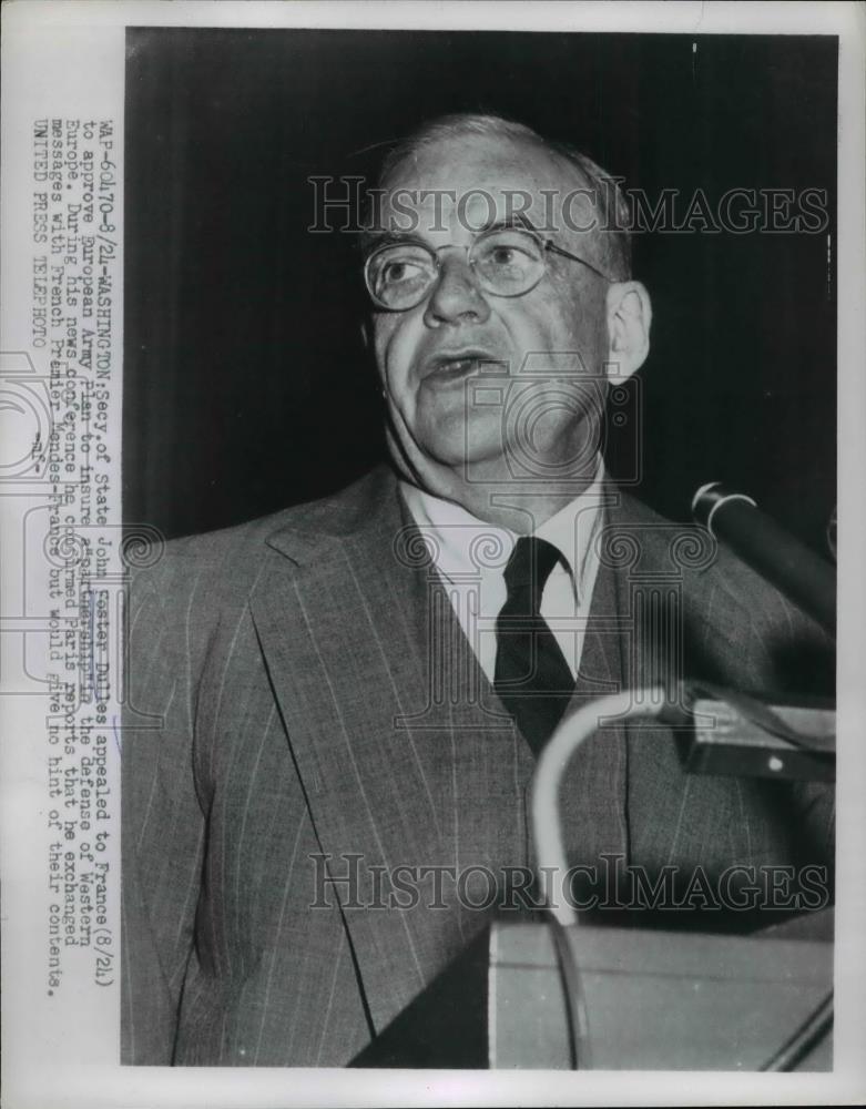 Undated Press Photo John Foster Dulles, Sec. of State at his press conference - Historic Images