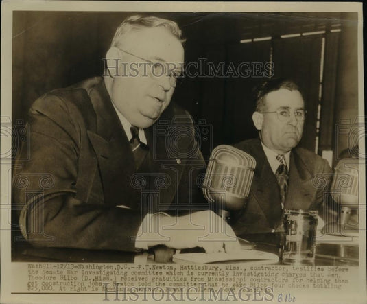 1945 Press Photo Mississippi Contractor F.T. Newton Testifying Before Senate - Historic Images