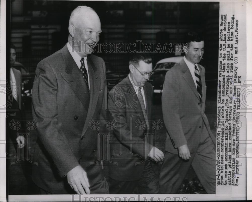 1953 Press Photo President Eisenhower, Secretaries James Hagerty, Murray Snyder - Historic Images