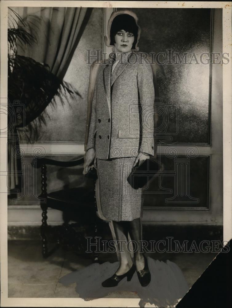 Undated Press Photo Grey Tweed tailored suit with braided - nee97343 - Historic Images