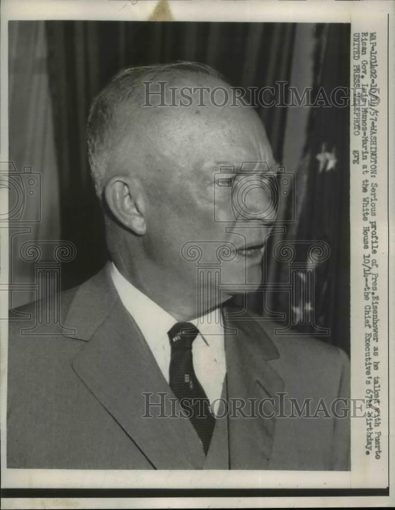 1957 Press Photo Pres. Dwight Eisenhower talk with Puerto Rican Governor - Historic Images