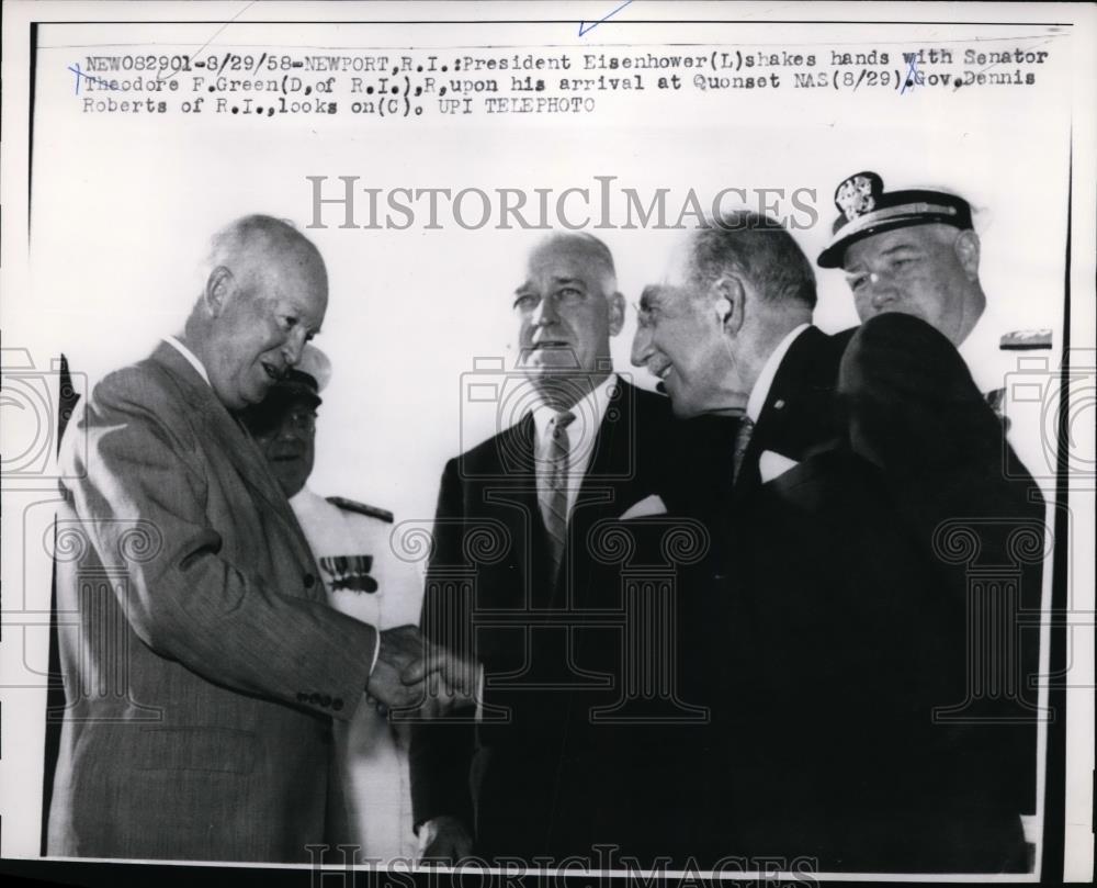 1958 Press Photo Pres.Dwight Eisenhower with Senator Theodore F.Green - Historic Images