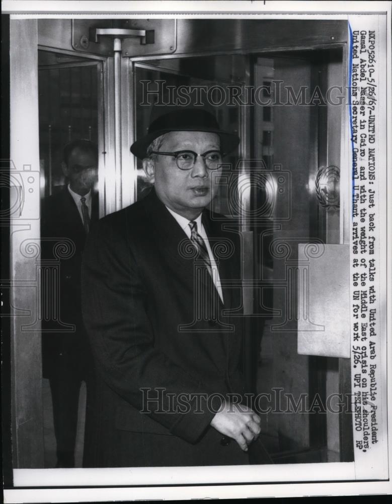 1967 Press Photo U.Thant,U.N Secretary General arrived at United Nations, N.Y - Historic Images