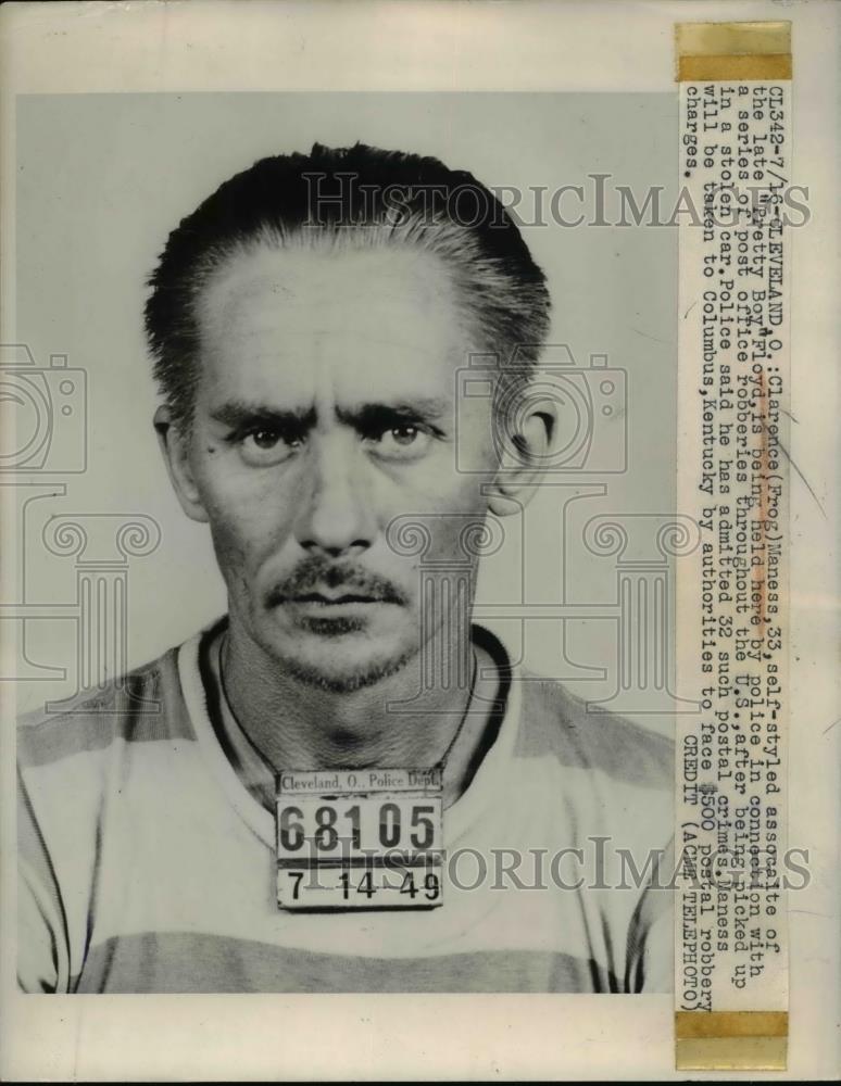 1949 Press Photo Clarence Maness held in series of Post Office Robberies at U.S - Historic Images