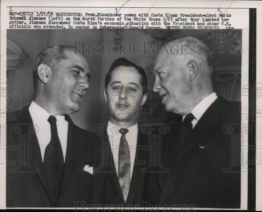 1958 Press Photo Dwight D. Eisenhower, Mario Echandi Jimenez, Donald Barnes - Historic Images