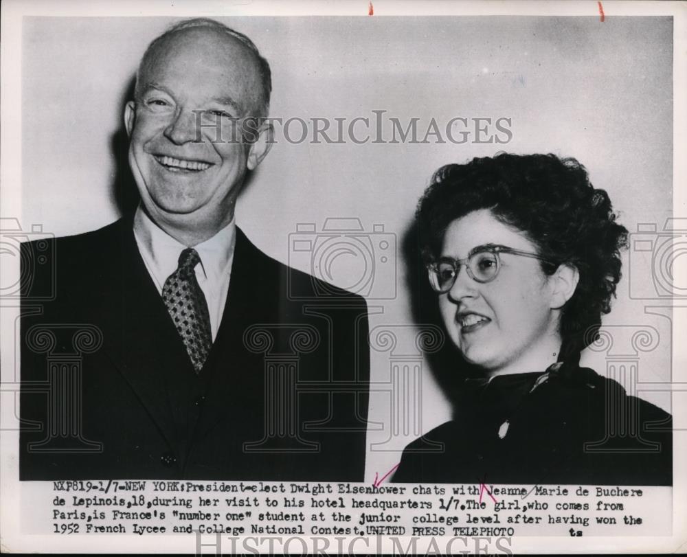 1953 Press Photo pres.dwight Eisenhower chat with Marie de Buchere de Lepinois - Historic Images