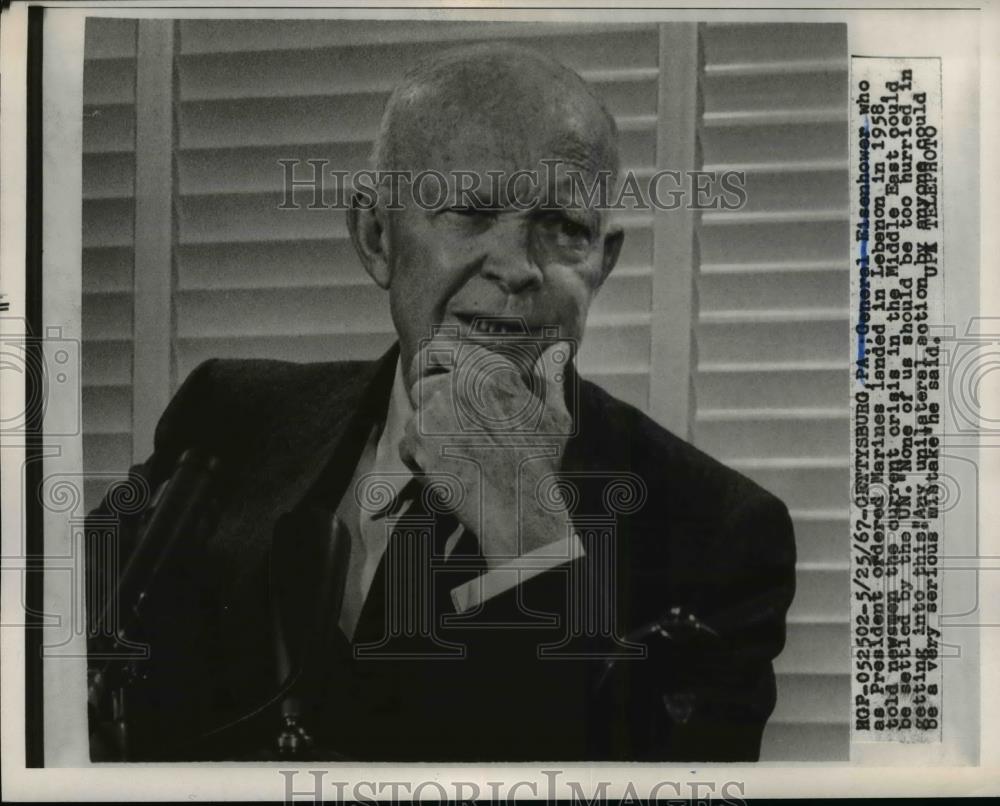 1967 Press Photo Dwight Eisenhower during a press conference at Gettysburg - Historic Images