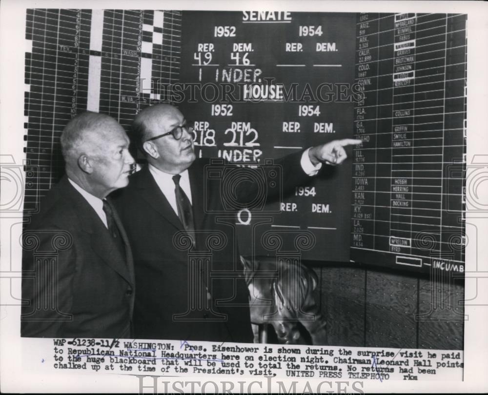 1954 Press Photo Pres. Dwight Eisenhower at Republican National Headquarters - Historic Images