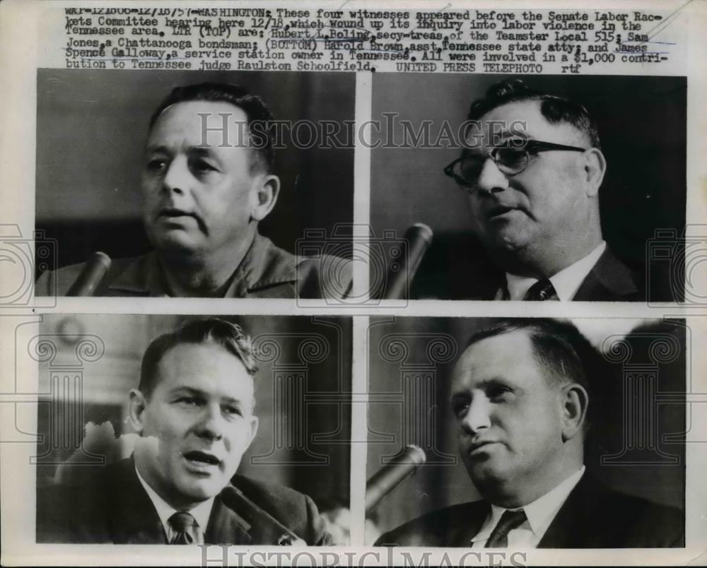 1957 Press Photo Four testify before Senate Labor Rackets Committee - nee95103 - Historic Images