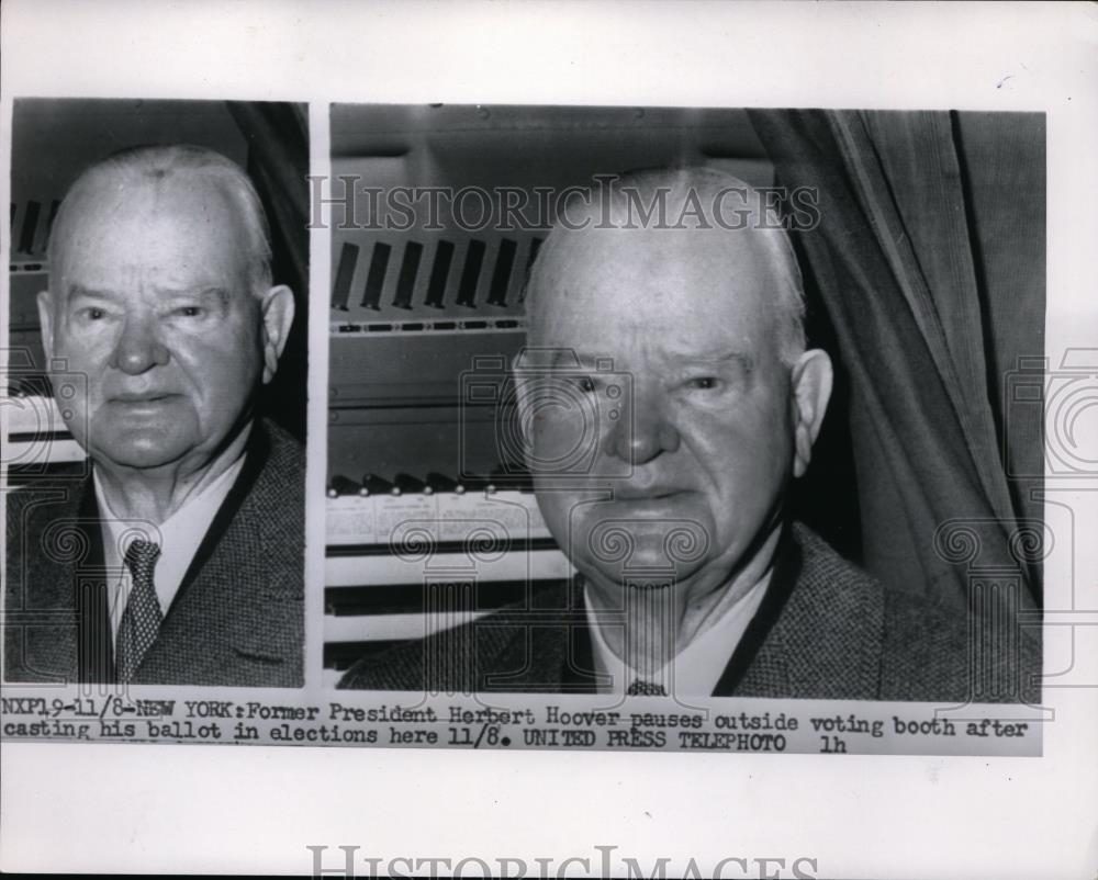 1955 Press Photo Pres.Herbert Hoover after casting his ballots in election - Historic Images