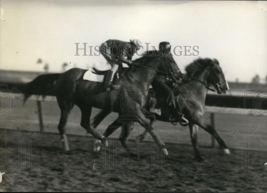 1934 Press Photo E Porter on Gold Step at Hialeah track Florida workout - Historic Images
