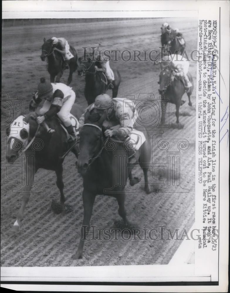 1957 Press Photo John Choquette on Here Kitty, Paul Bailey on Ale at Jamaica NY - Historic Images